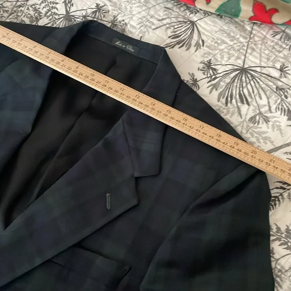 HUNTING HORN DESIGN FOR J. RIGGINGS WOOL BLEND TARTAN PLAID Navy Green Size 42L - Picture 6 of 9